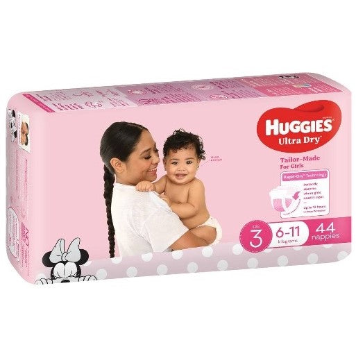 Huggies Ultra Dry Nappies Girls Size 3 (6-11kg) 44 Pack