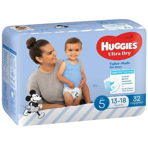 Huggies Ultra Dry Nappies Boys Size 5 (13-18kg) 32pk