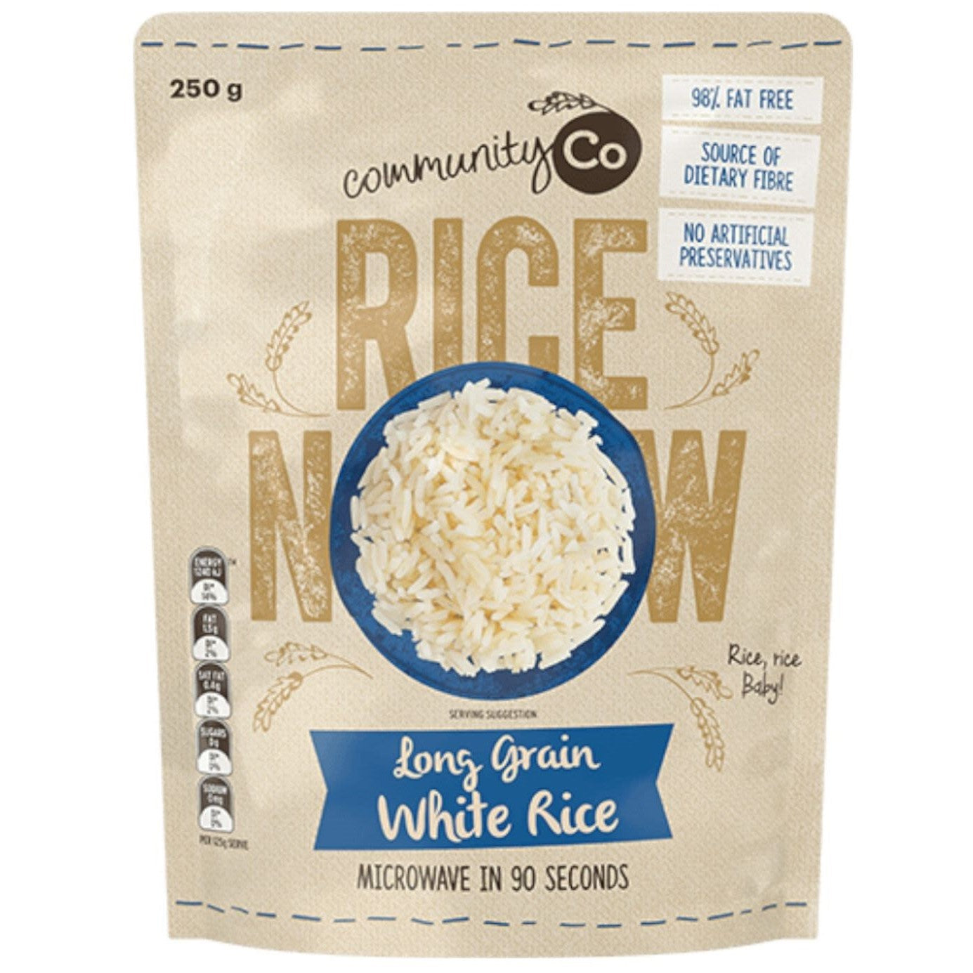 Community Co Microwavable Rice, Long Grain 250g