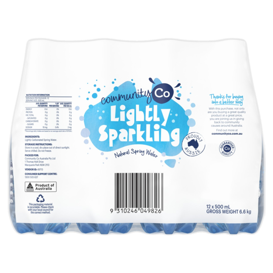 Community Co Lightly Sparkling Water 12 x 500ml