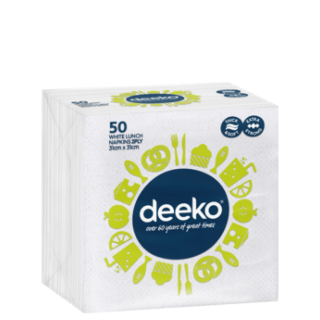 Deeko Entertainer Serviette 2Ply White 50s x 8 BULK