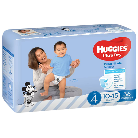 Huggies Ultra Dry Nappies Boys Size 4 (10-15kg) 36pk