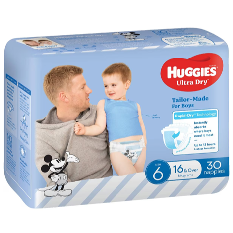 Huggies Ultra Dry Nappies Boys Size 6 (16kg+) 30pk