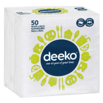 Deeko Entertainer Serviette 2Ply White 50S