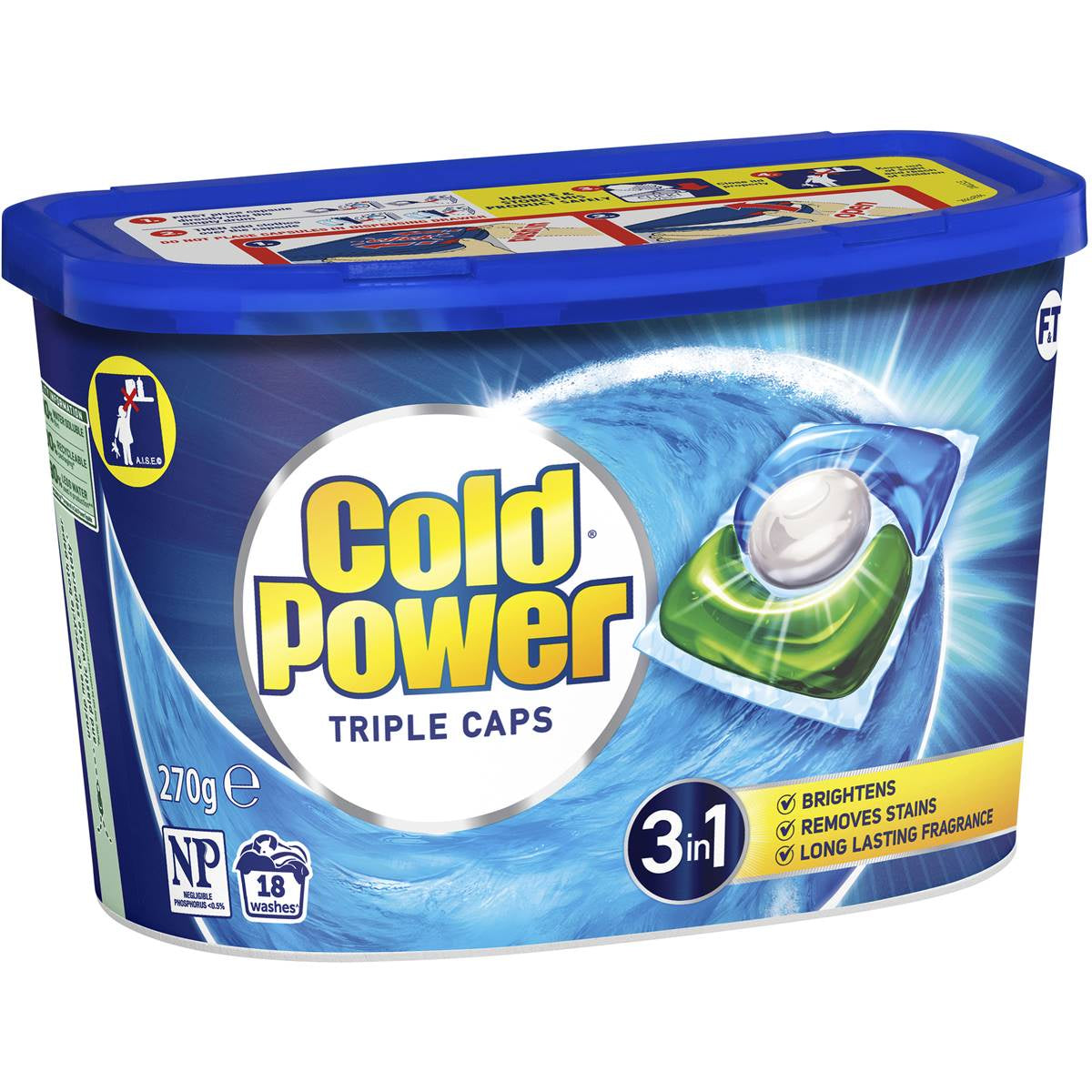 Cold Power Regular Laundry Detergent Triple Capsules 18 Pack