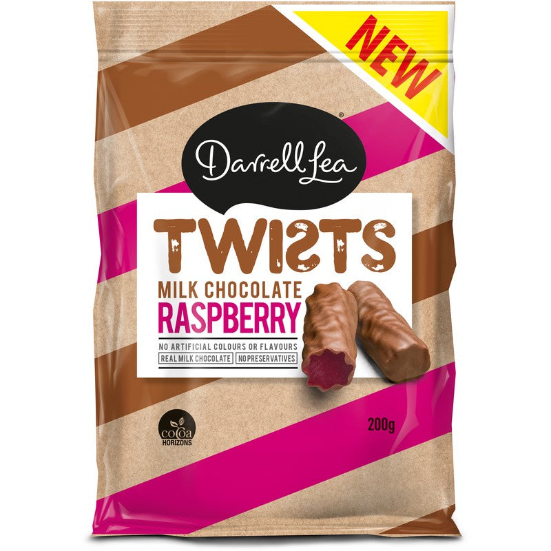 Darrell Lea Twists Milk Chocolate Raspberry 200g