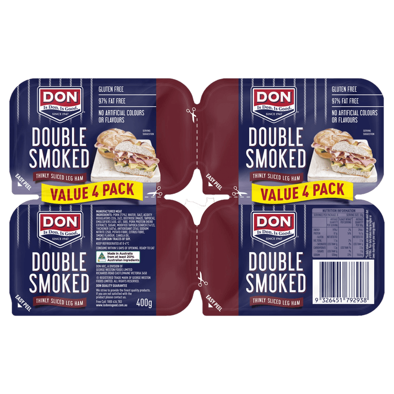 Don  Double Thinly  Sliced  Smoked Ham 400g ( 4pk x 100g)