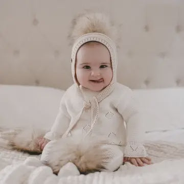 Pasha Three Pom Hat Beige Cream Poms