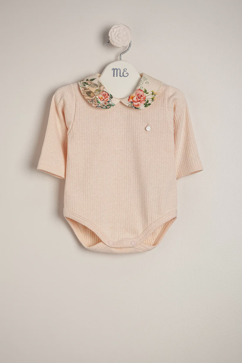 Baby Girl Bodysuit with Vintage Rose Collar Ecru 0m