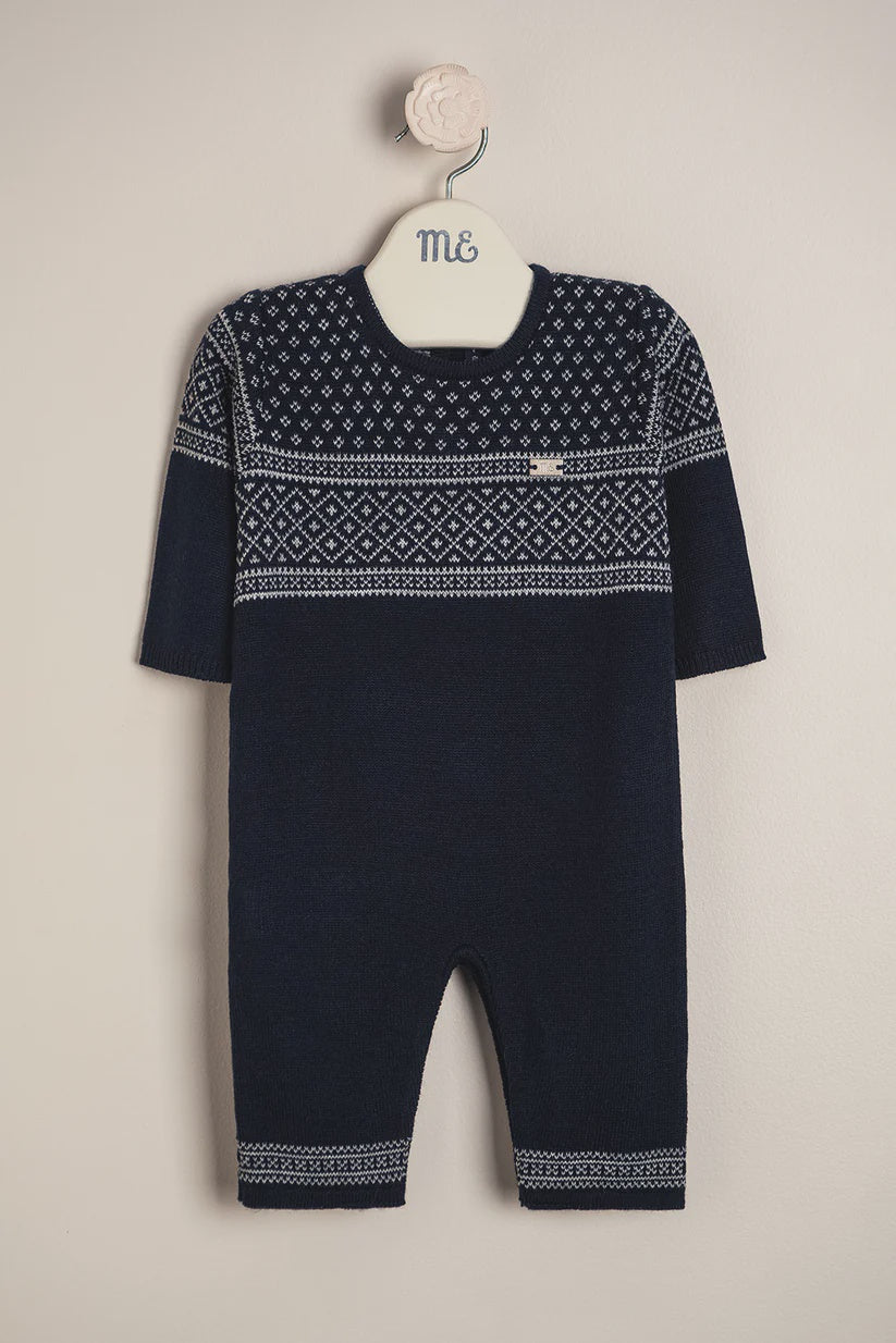 Baby Boy Knitted Jacquard Design All-in-One Navy 3m