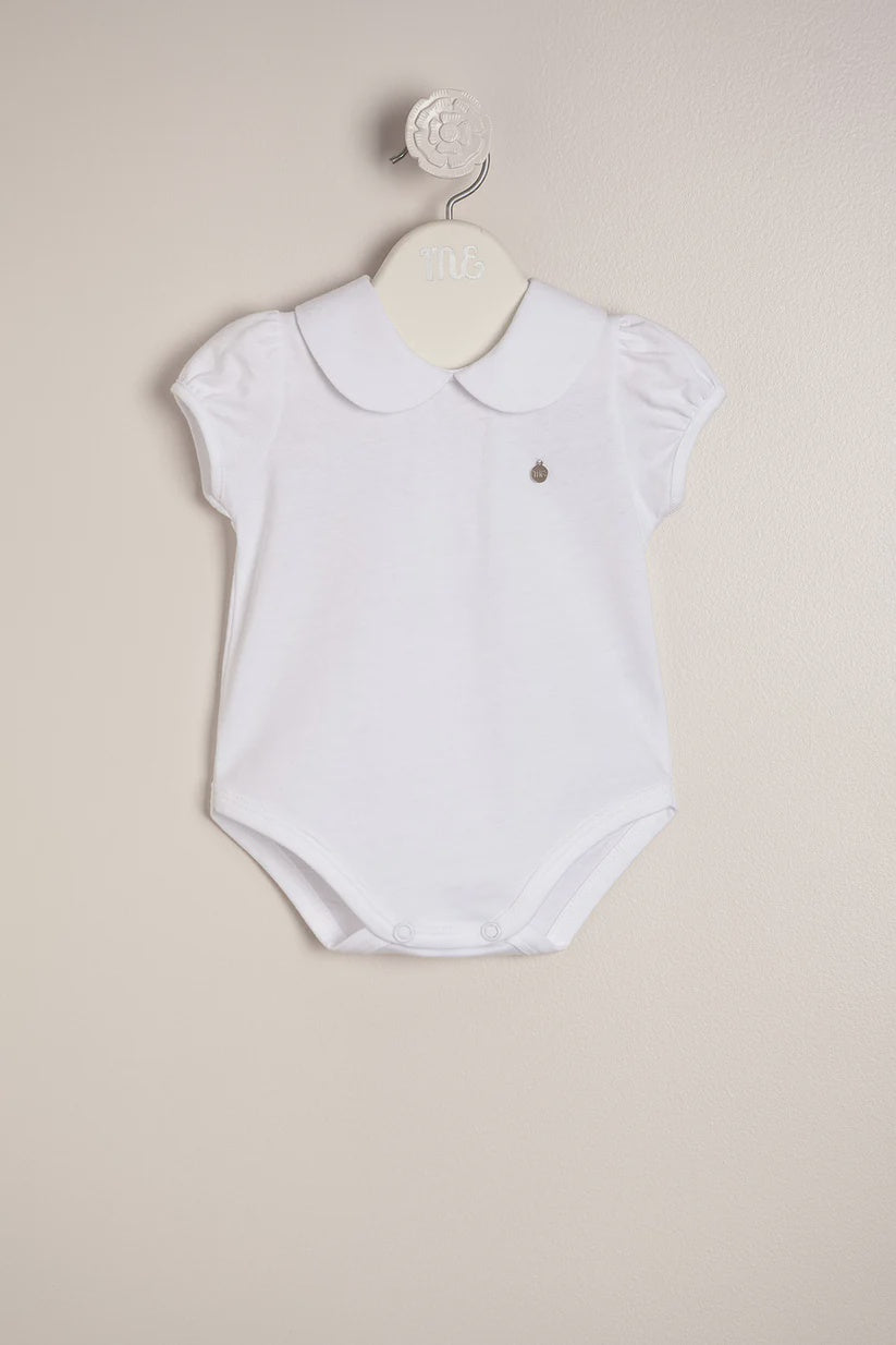 Short Sleeved Bodysuit with Collar White 6m