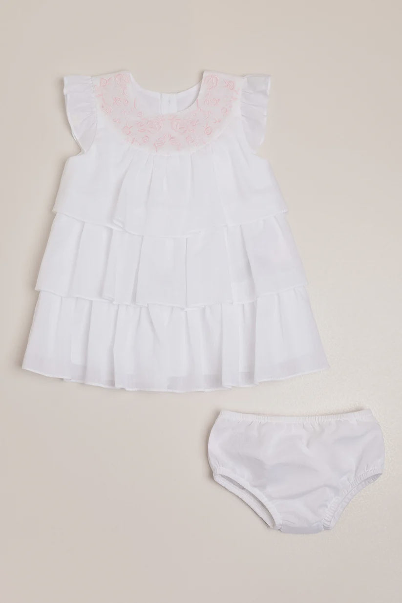 Baby Girl Embroidered Ruffle Dress with Bloomers Pink 12m