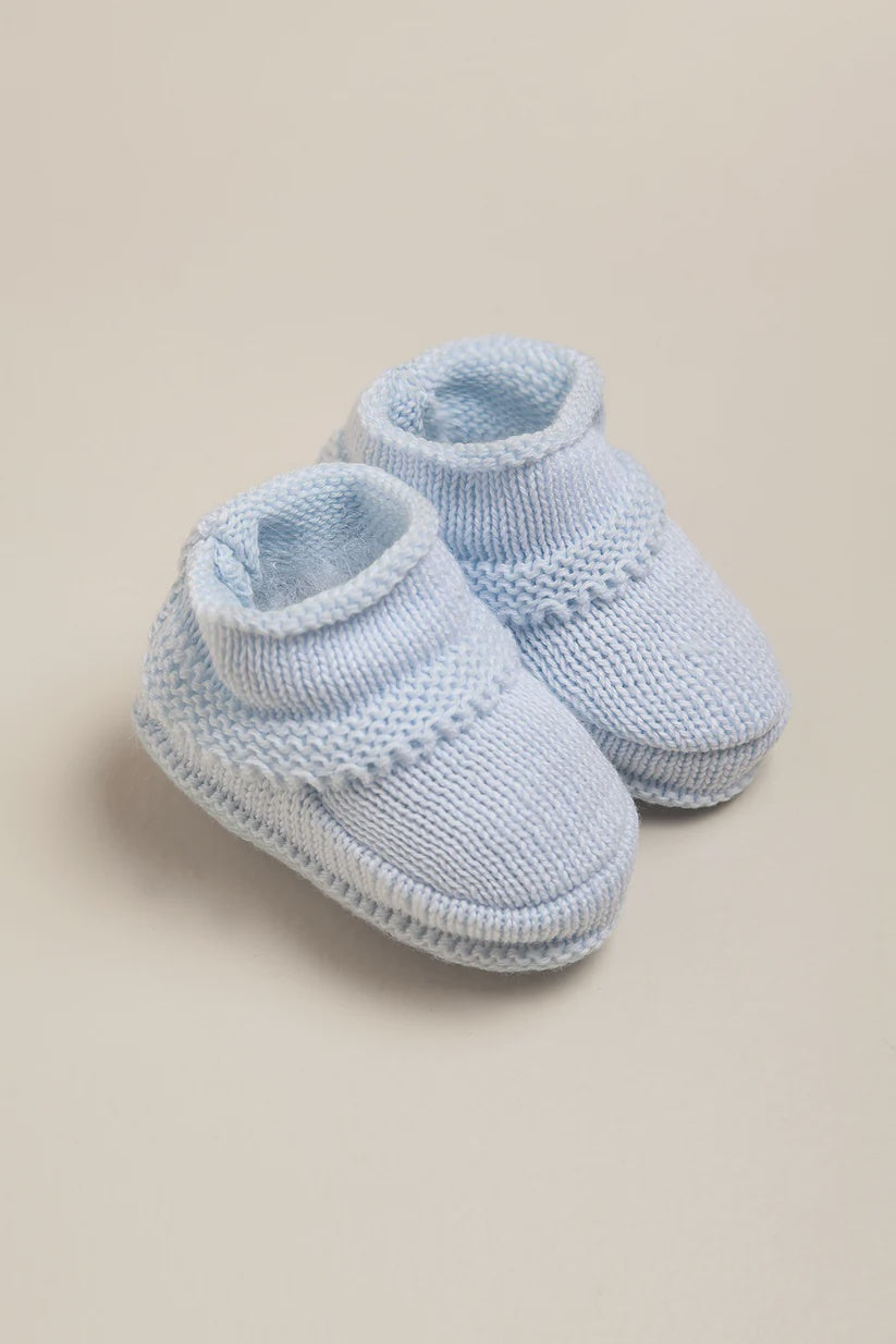 Baby Knitted Cotton Booties 0-3m Pale Blue