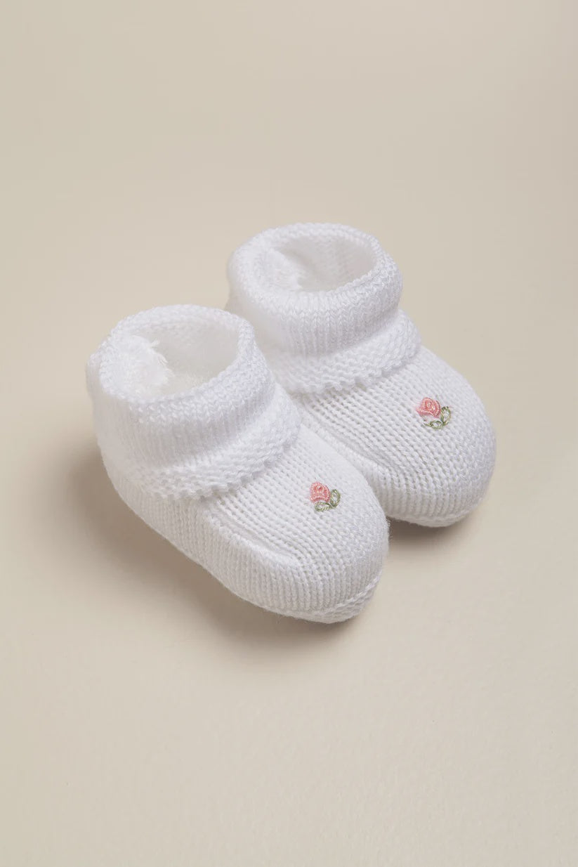 Baby Girl Knitted Cotton Embroidered Booties 0-3m