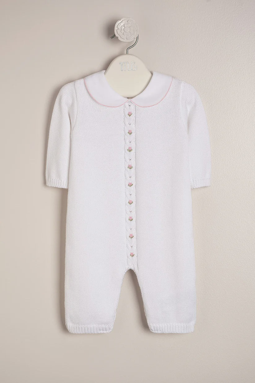 Baby Girl Rose Detail Knit One-Piece White with Pink 3m