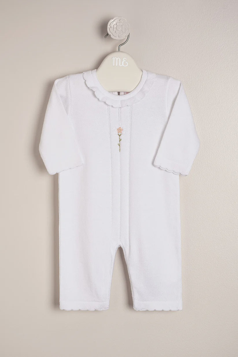 Baby Girl Knit All-in-One with Floral Embroidery White 6m