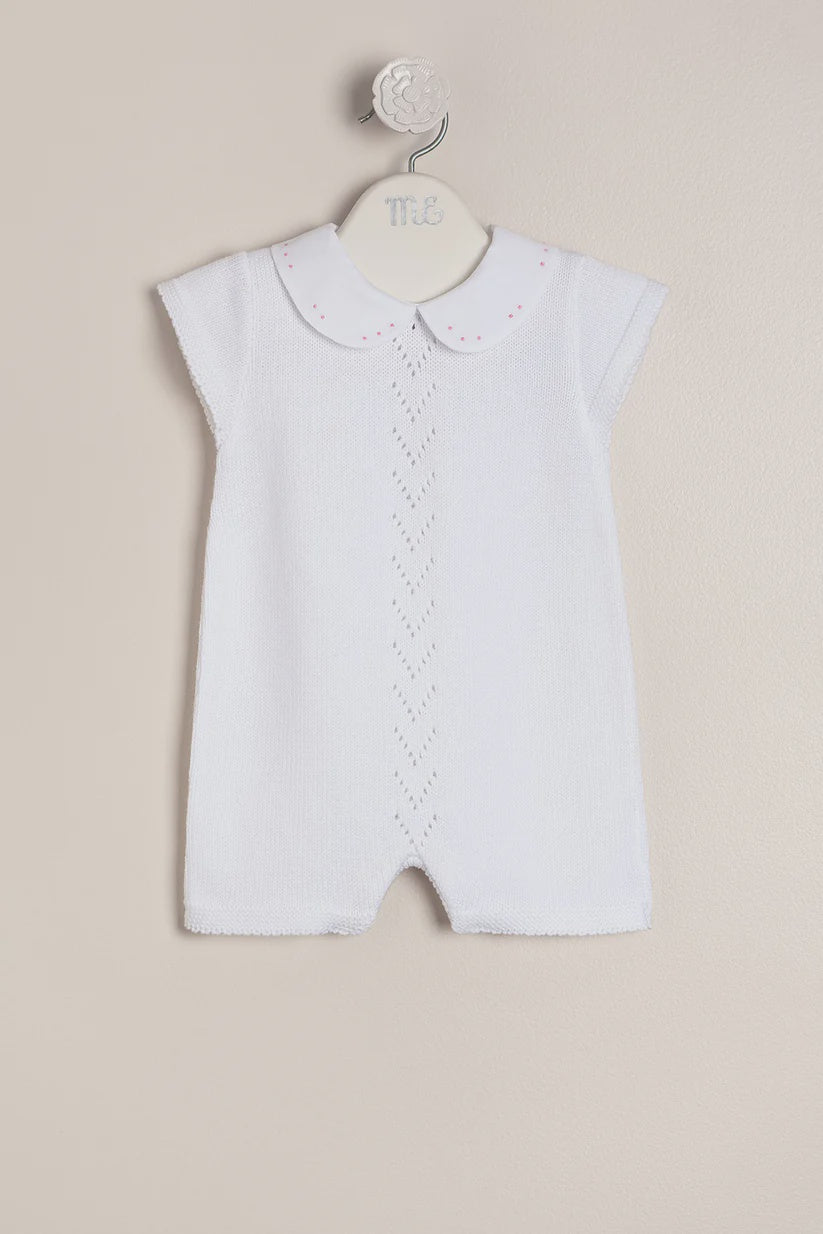 Baby Knit All-in-One with Embroidered Collar White 0m