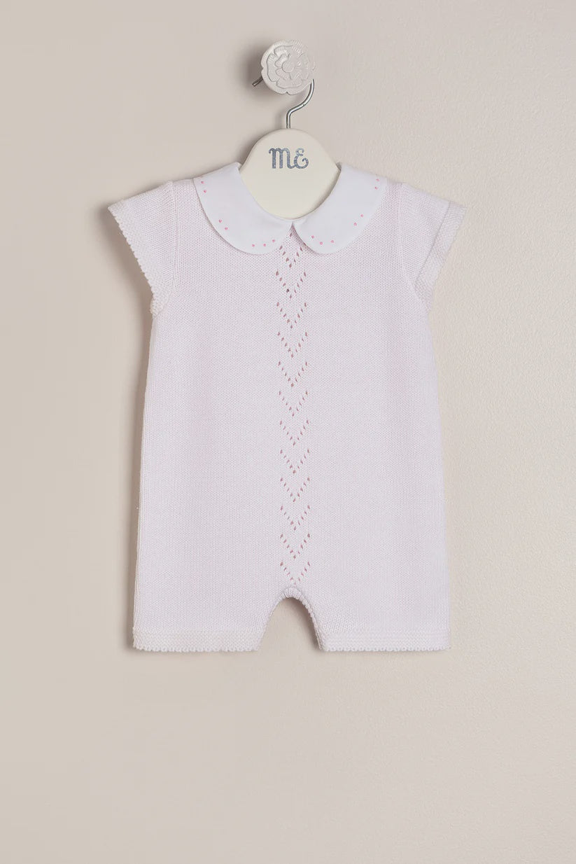 Baby Knit All-in-One with Embroidered Collar Pink 3m