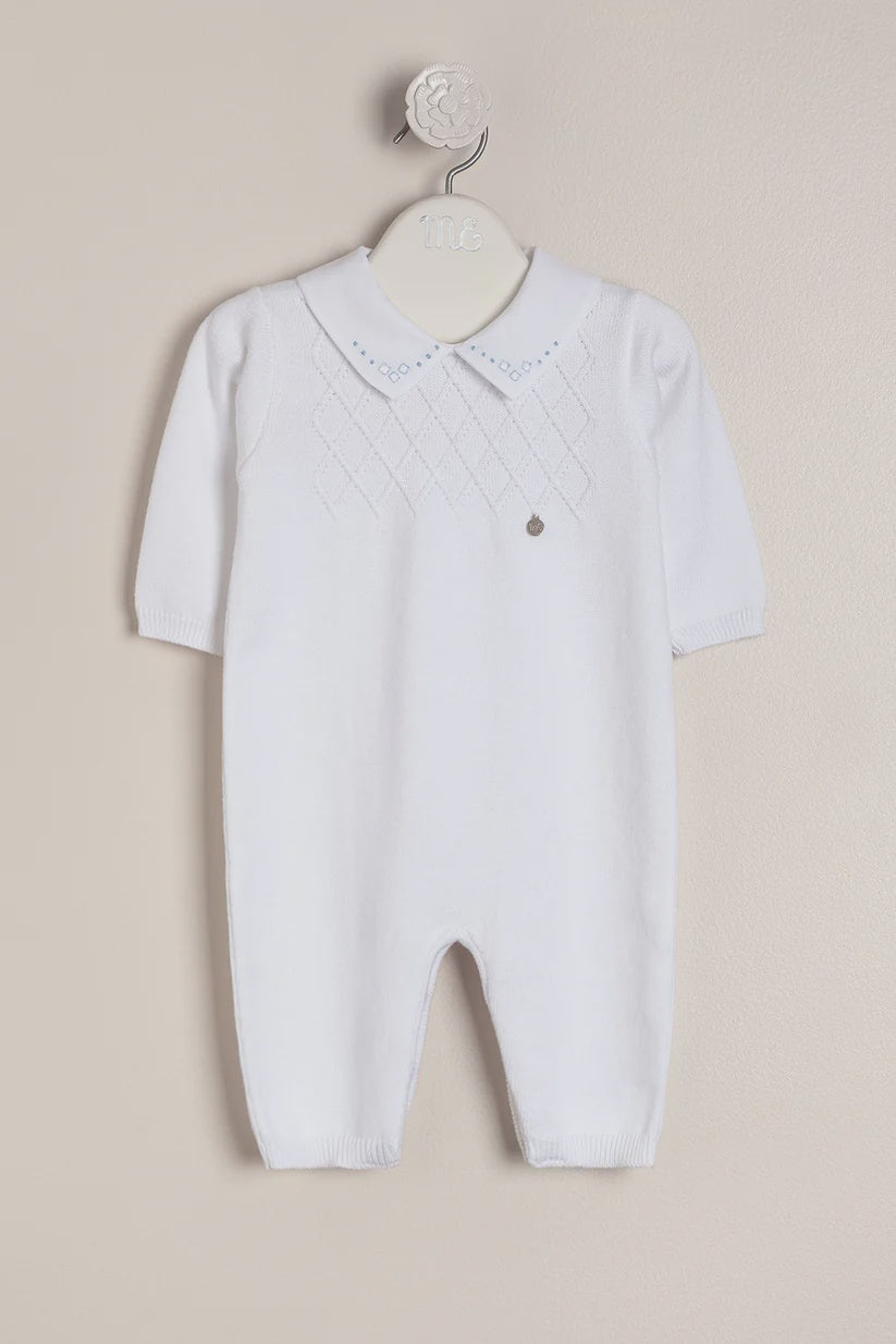 Baby Knit Long Sleeve Embroidered One-Piece White 0m