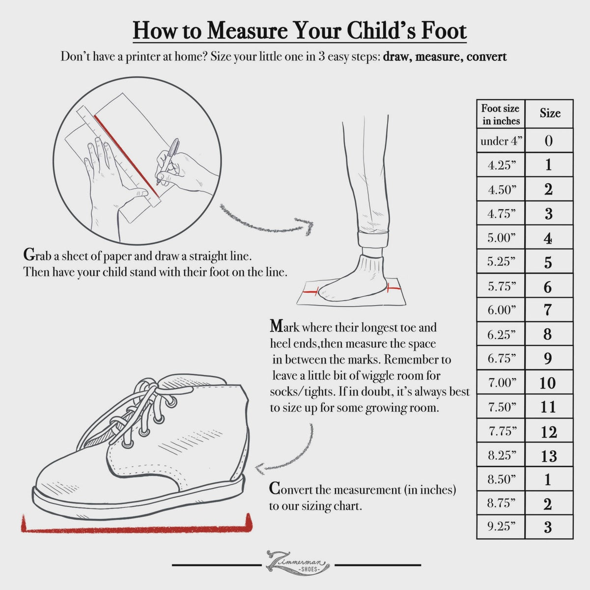 A- Zimmerman Shoe Size Chart