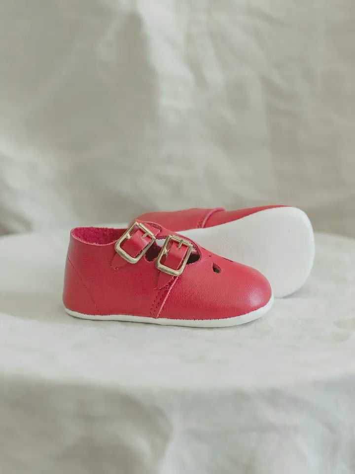 Soft Soled Double T-Strap - Red