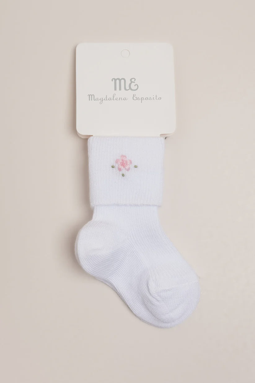 Baby Girl Socks -Fold-top Floral Embroidered