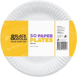 Black & Gold Round Paper Dinner Plate 225mm 50pk