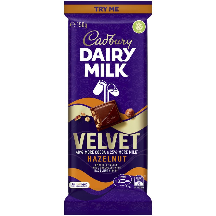 Cadbury Dairy Milk Velvet Hazelnut Block Chocolate 150g