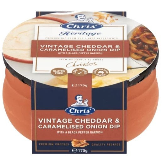 Chris' Heritage Vintage Cheddar and Caramelised Onion Dip 170g