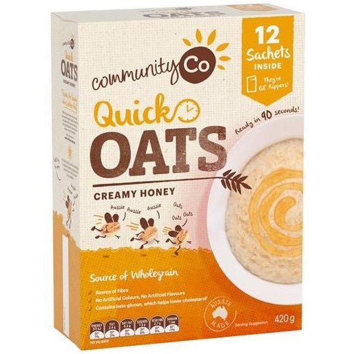 Community Co Quick Oats Creamy Honey 12 satchets 420g