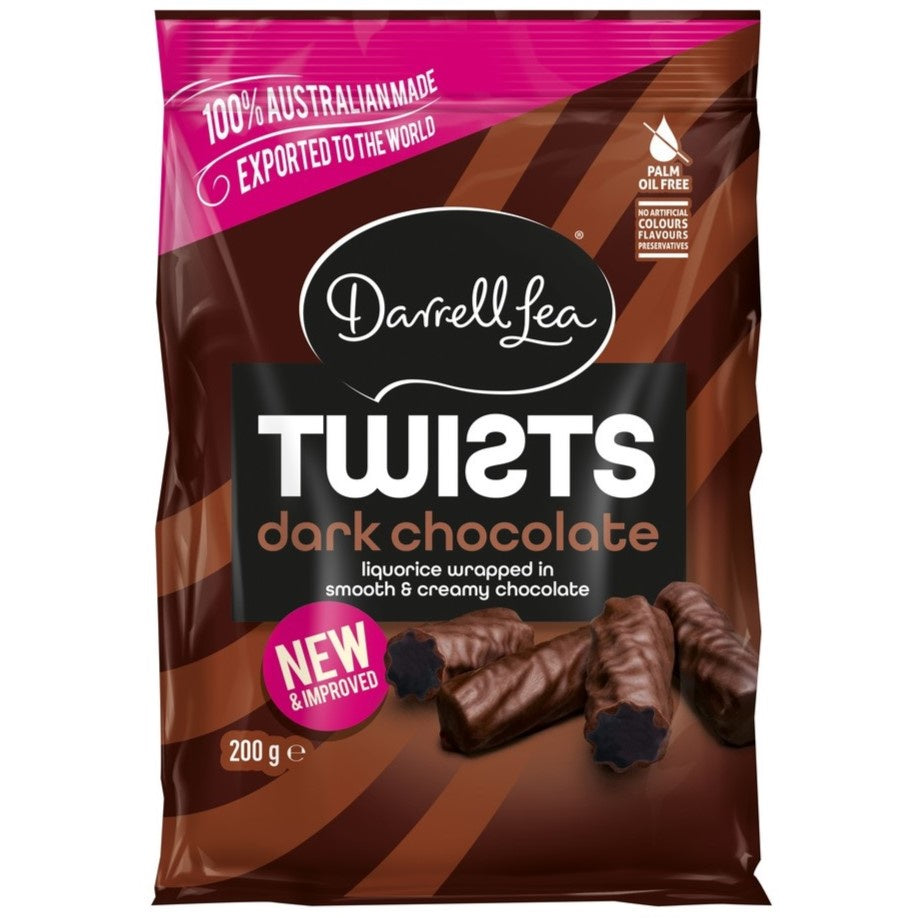 Darrell Lea Dark Choc Liquorice Twists 200g