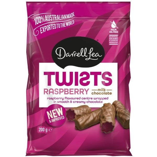 Darrell Lea Twists Milk Chocolate Raspberry 200g