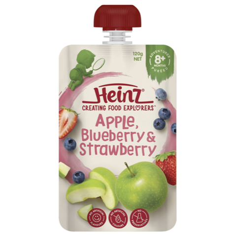 Heinz Baby Food 8+ Months Apple, Blueberry & Strawberry 120g