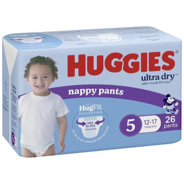 Huggies Ultra Dry Nappy Pants Boys Size 5 (12-17kg) 26 pack