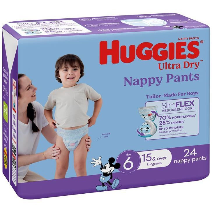 Huggies Ultra Dry Nappy Pants Boys Size 6 (15kg+) | 24 pack