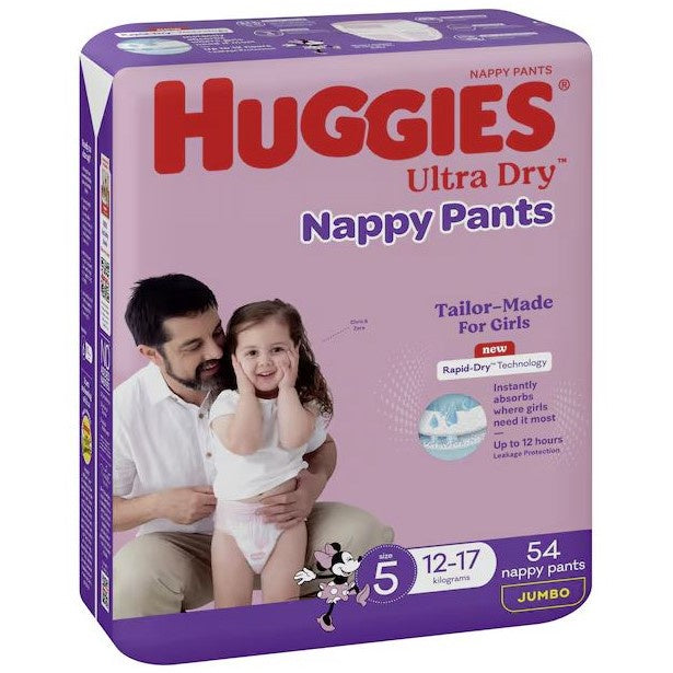 Huggies Ultra Dry Nappy Pants Girls Size 5 (12-17kg) 26 pack