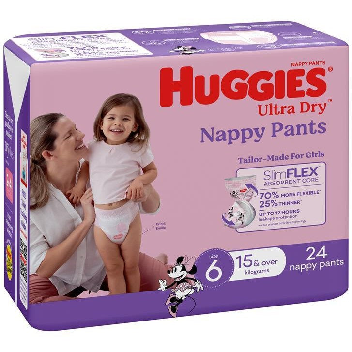 Huggies Ultra Dry Nappy Pants Girls Size 6 (15kg+) | 24 pack