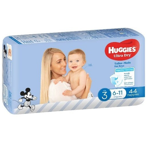 Huggies Ultra Dry Nappies Boys Size 3 (6-11kg) 44pk