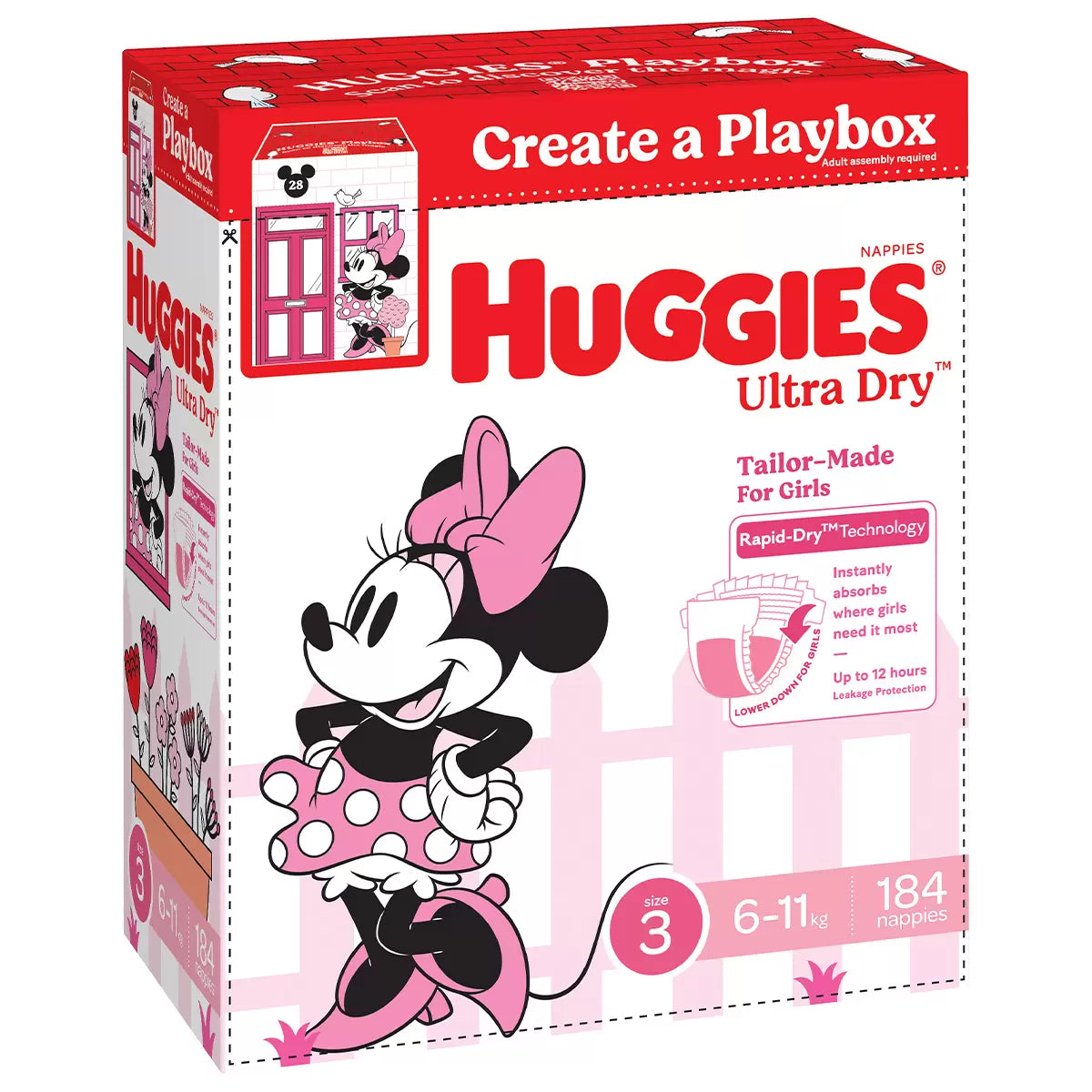 Huggies Girls' Ultra Dry Nappies Size 3 Crawler (6-11kg) 184 Nappies