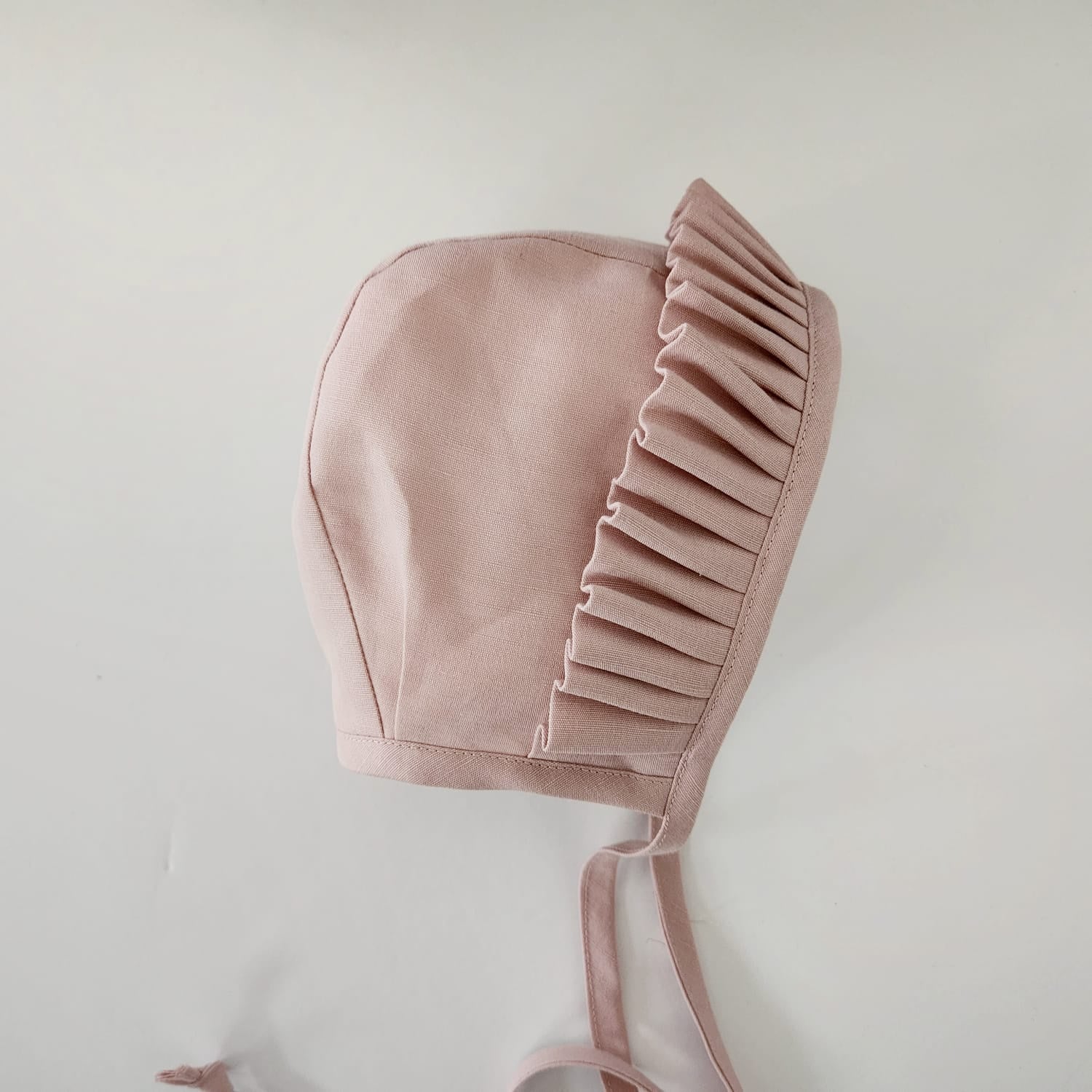 Linen Bonnet Blush Pink with Ruffle 12m