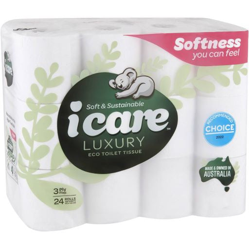 Icare 100%  Luxury Recycled Toilet Tissue 3 Ply 180 Sheets 24 Pack