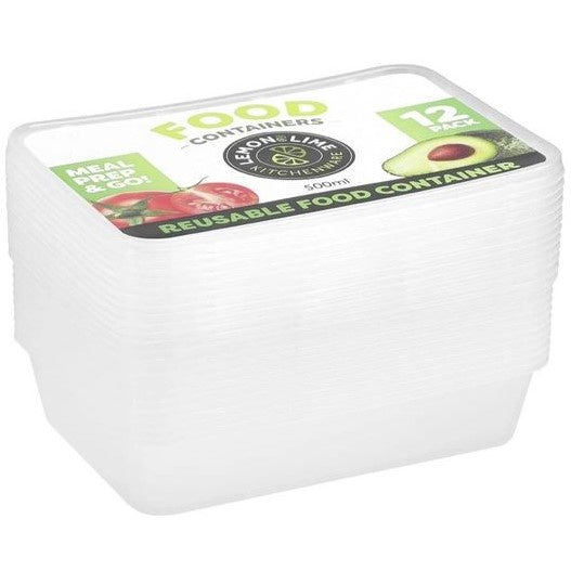 Lemon&Lime Disposable Food Containers Rectangle 500mL 12 Pack