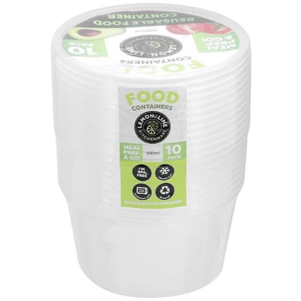 Lemon&Lime Reusable Food Containers Round 500ml 10 Pack