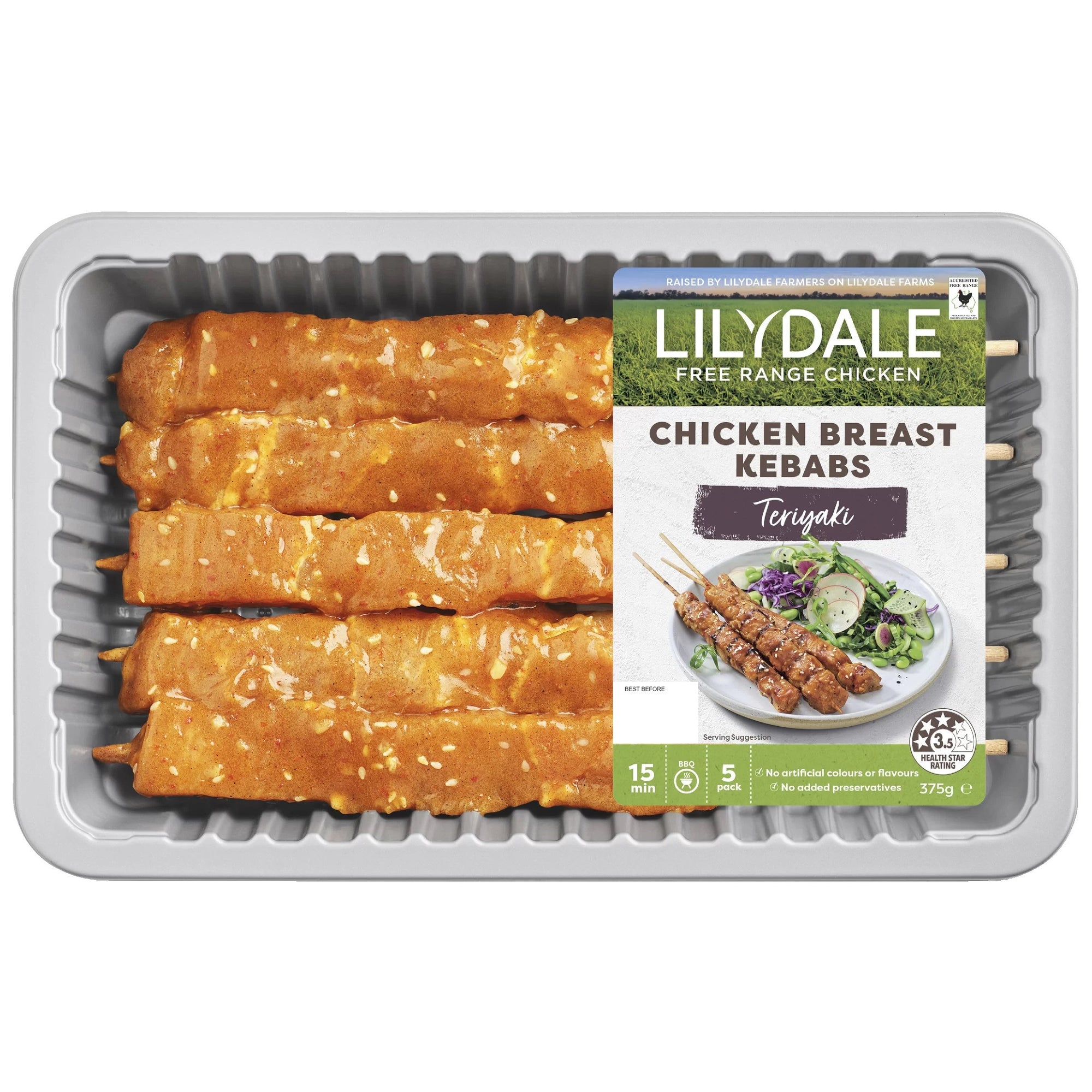 Lilydale Free Range Chicken Kebabs 5 pk -Teriyaki