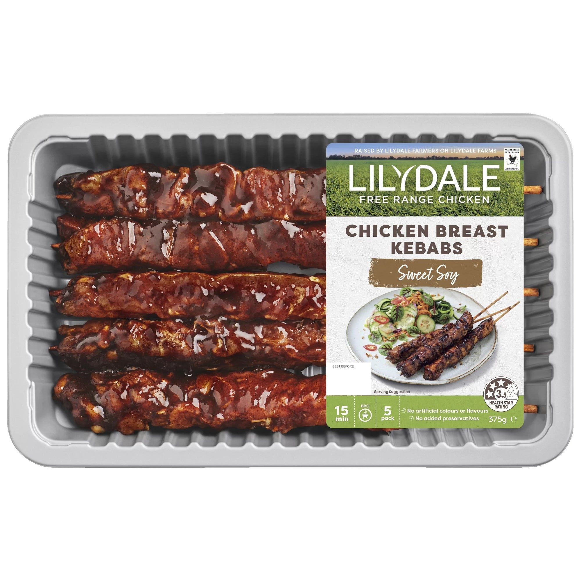 Lilydale Free Range Chicken Kebabs 5 pk - Sweet Soy