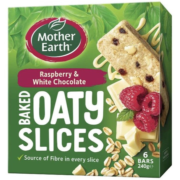 Mother Earth Golden Baked Oaty Slice Raspberry & White Chocolate 240g