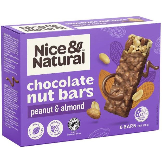 Nice & Natural Peanut & Almond Chocolate Nut Bar 6pk 180g