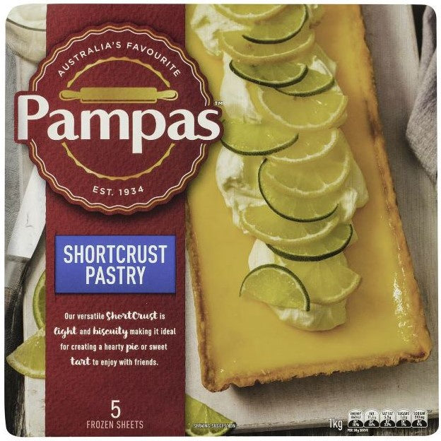 Pampas Frozen Shortcrust Pastry Sheets 5pk 1kg