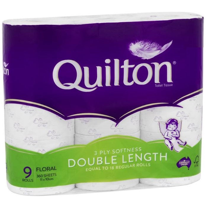 Quilton 3 Ply Double Length Toilet Tissue 9 Pack