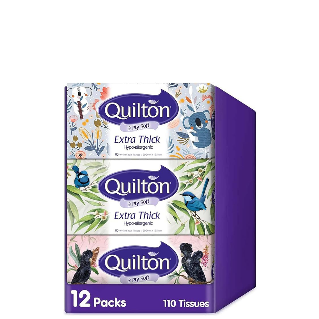 Quilton Facial Tissues White 3ply 110 pk - BULK 12 boxes